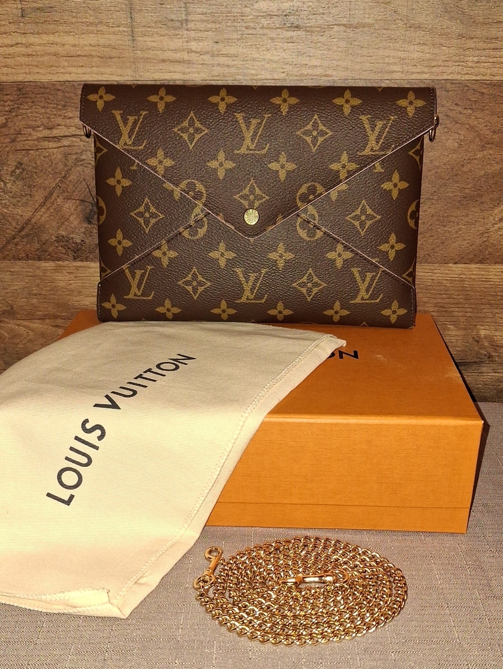 Large Kirigami Monogram Envelope Clutch with Gold Chain